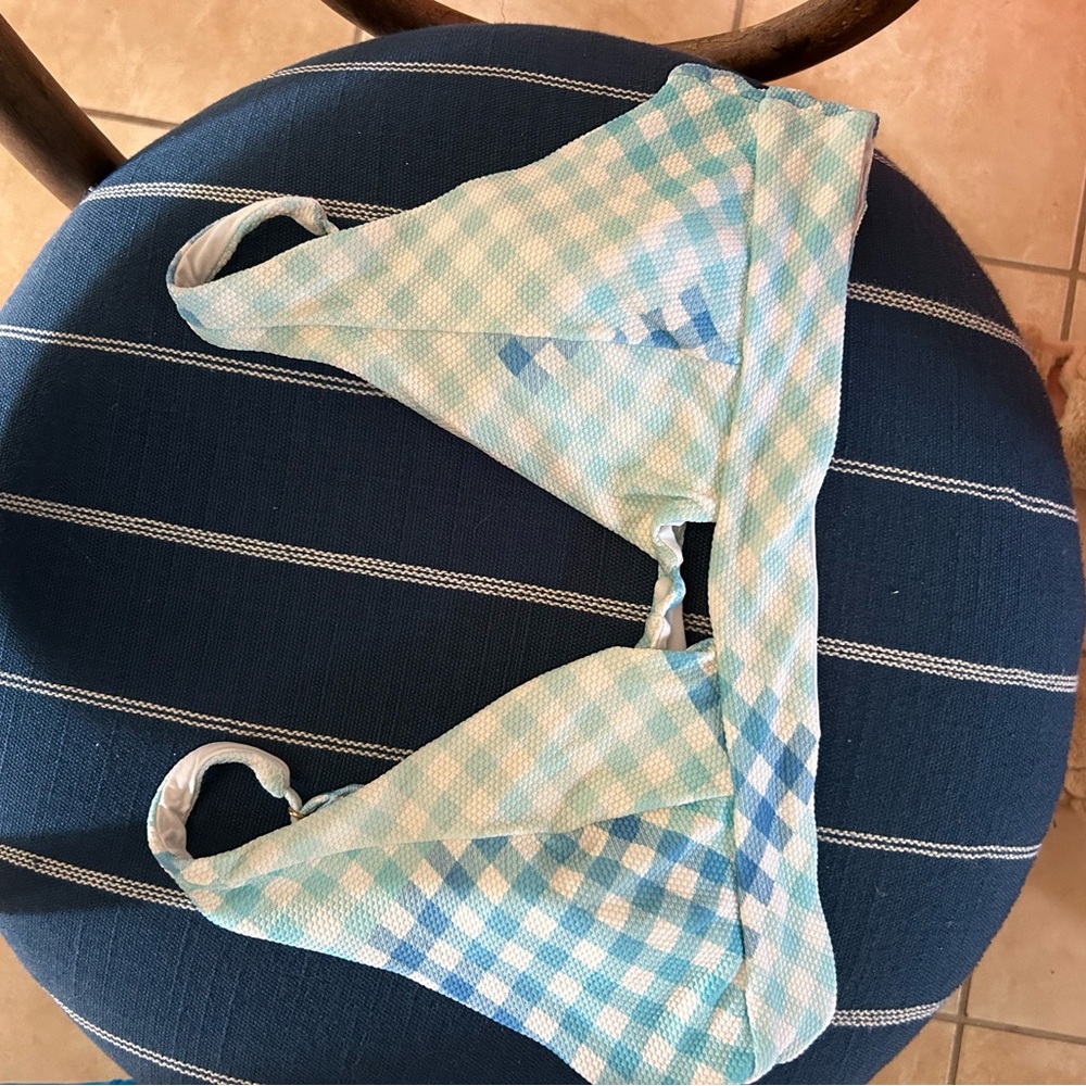 L*Space Blue and White Checkered Bikini Top
